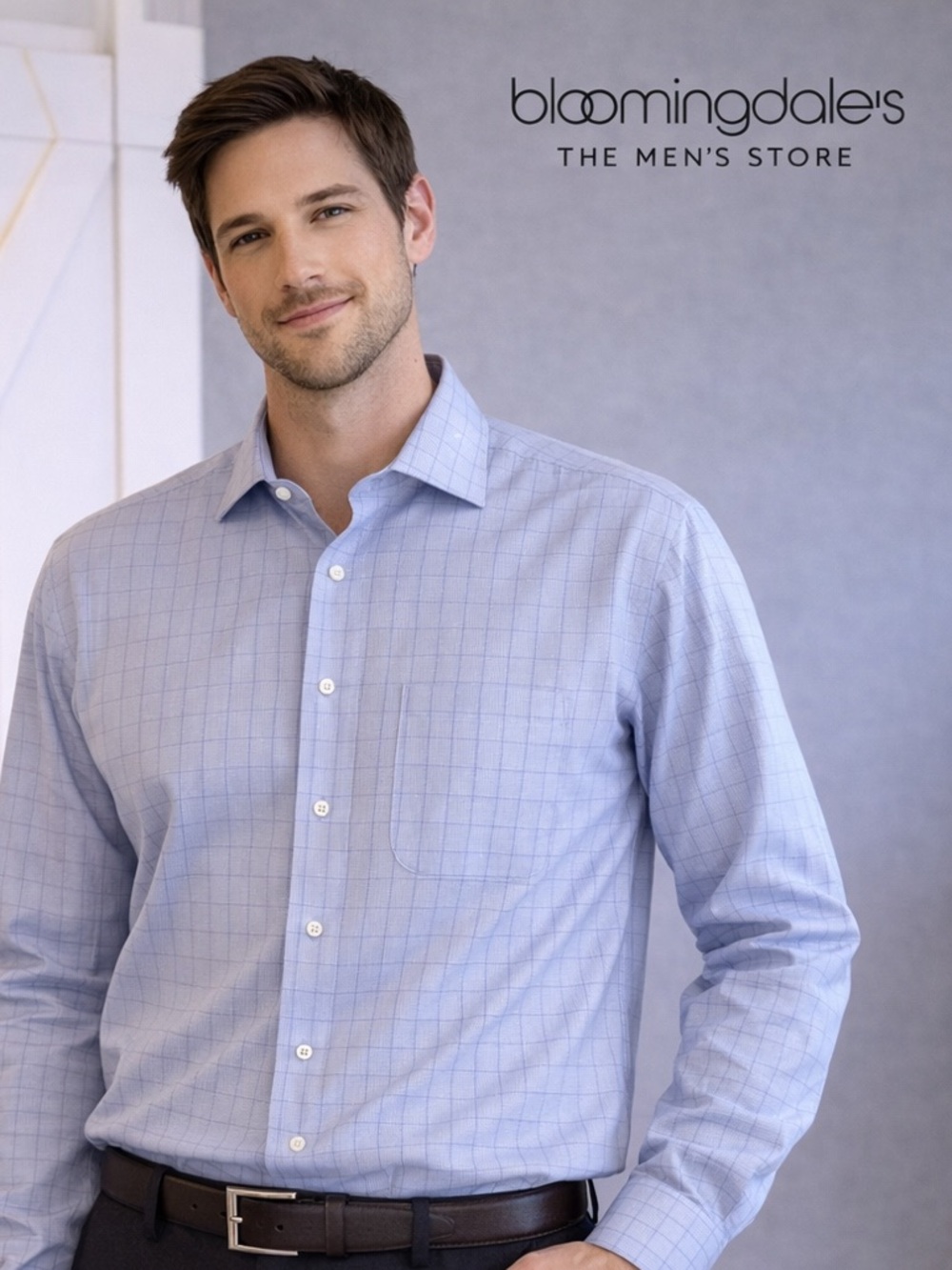 Bloomingdale's Light Blue Windowpane Dress Shirt
BB10
